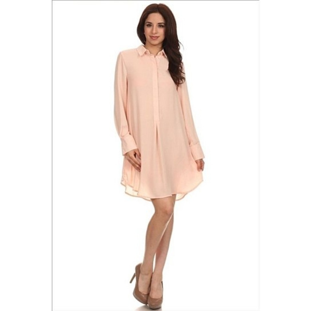 Beautiful Solid Peach Collared Shirt Dress